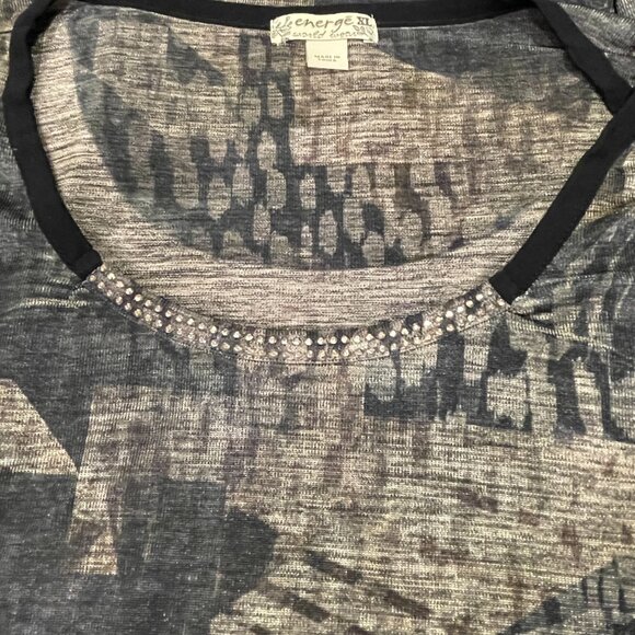 ENERGE WORLD WEAR Rhinestone Trim Top, Black/MultiPrint - XL - Picture 4 of 9